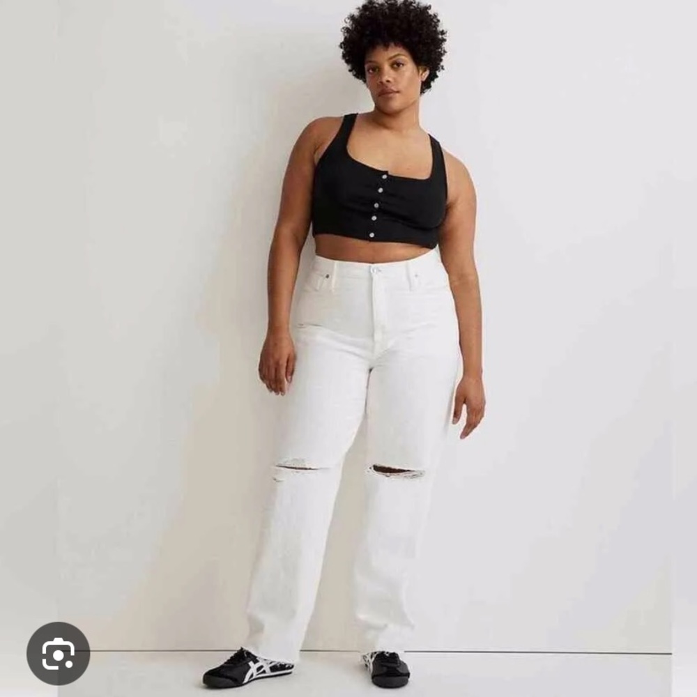 Madewell Baggy Straight Jeans Ripped White Size 29 High Rise Raw Hem
